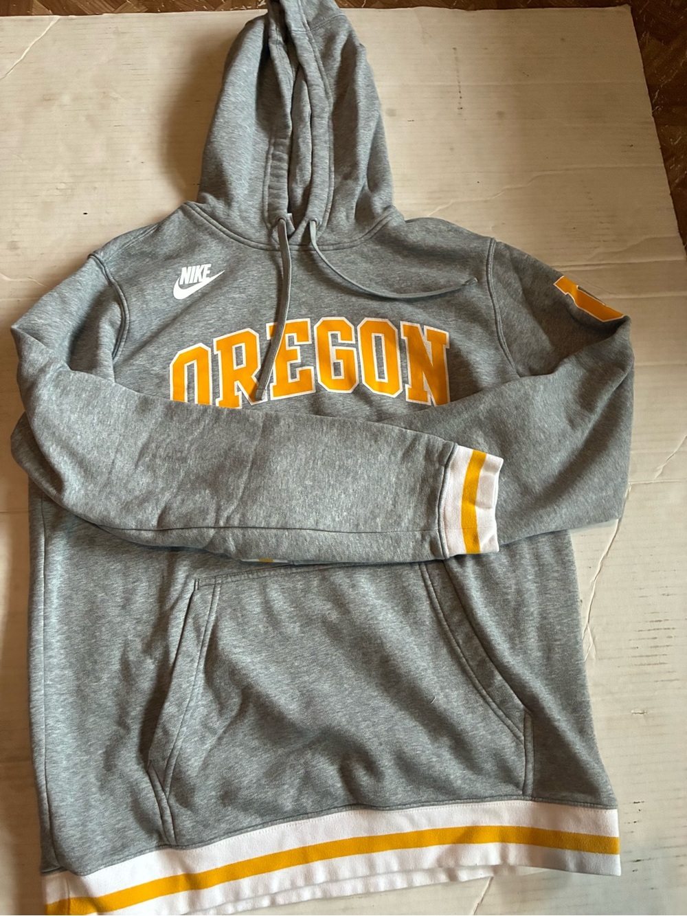 Nike Gray Hooded Sweatshirt with Yellow Oregon Lettering